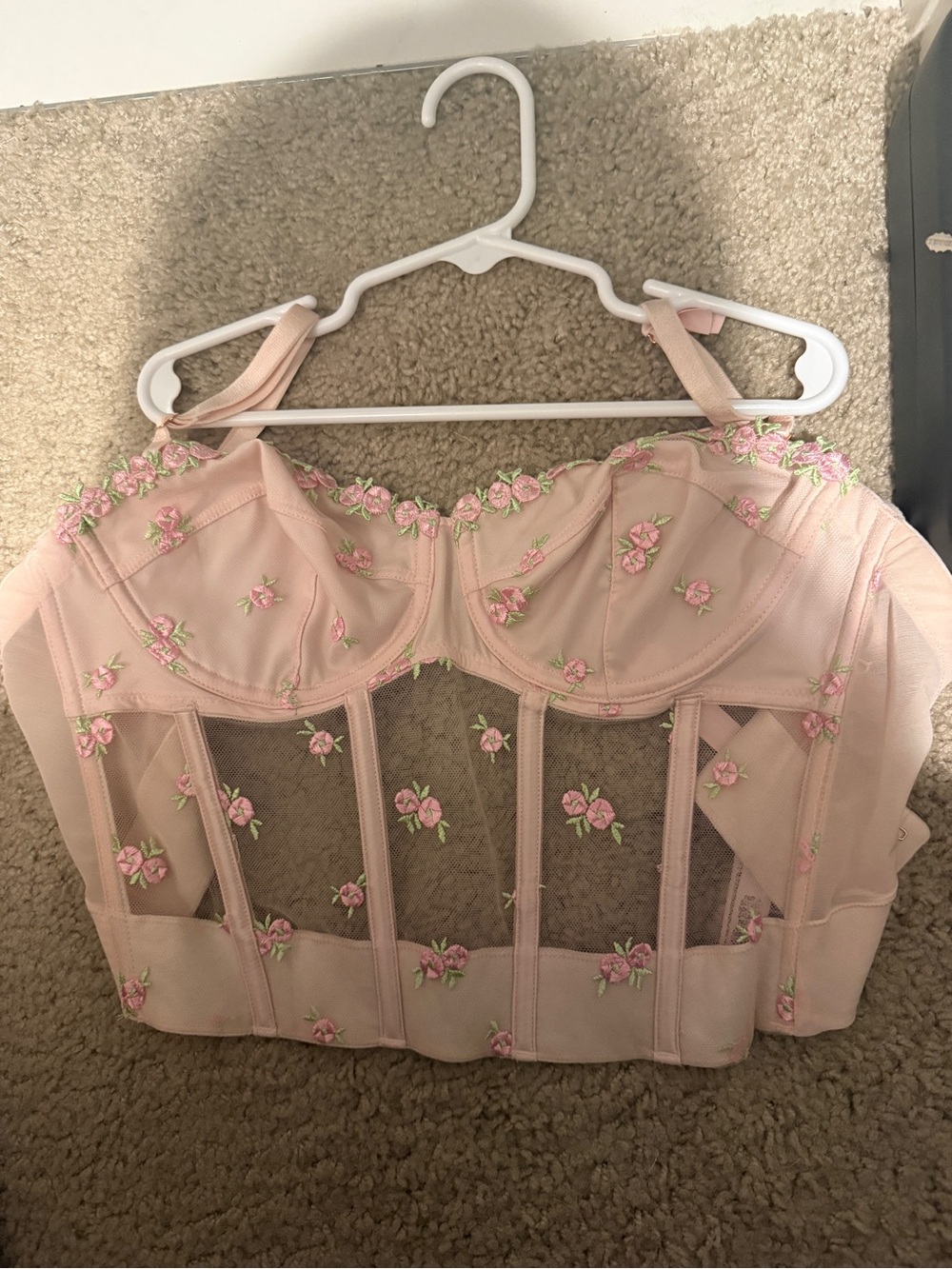 Victoria's Secret Blush Pink Embroidered Mesh Bustier Camisole